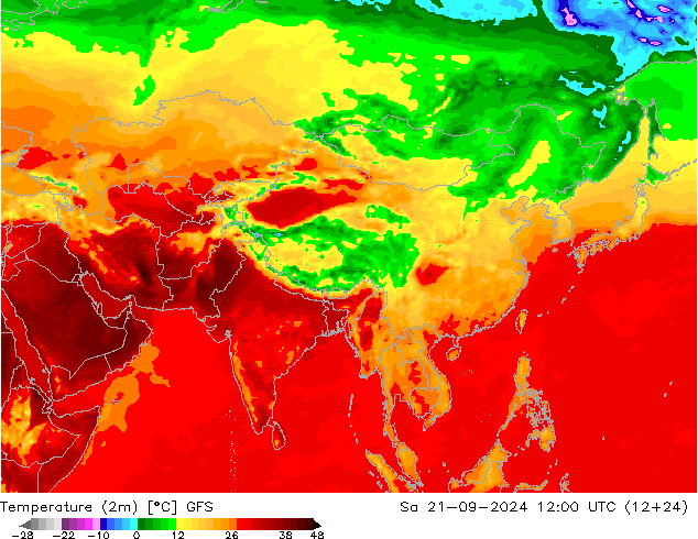 Temperatuurkaart (2m) GFS za 21.09.2024 12 UTC