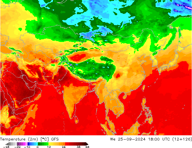 Temperaturkarte (2m) GFS Mi 25.09.2024 18 UTC