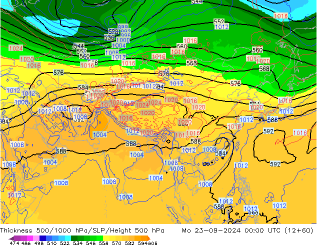 Thck 500-1000hPa GFS lun 23.09.2024 00 UTC