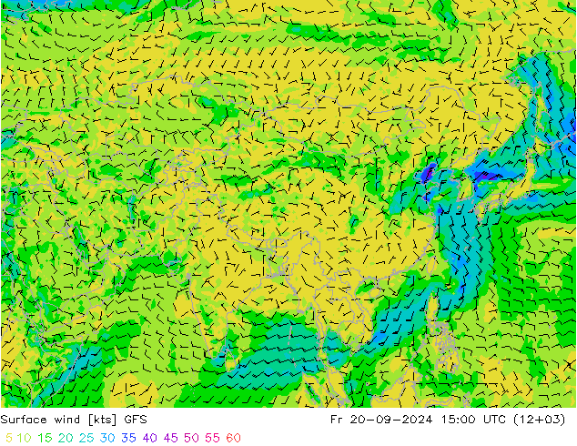 Vento 10 m GFS ven 20.09.2024 15 UTC