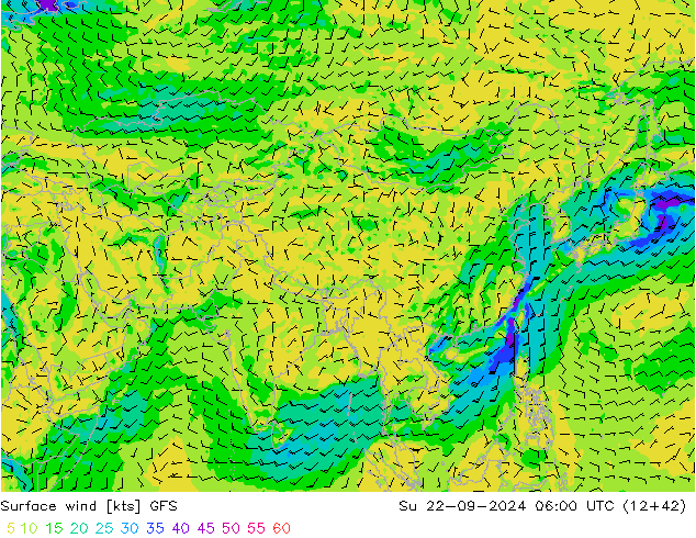 Rüzgar 10 m GFS Paz 22.09.2024 06 UTC