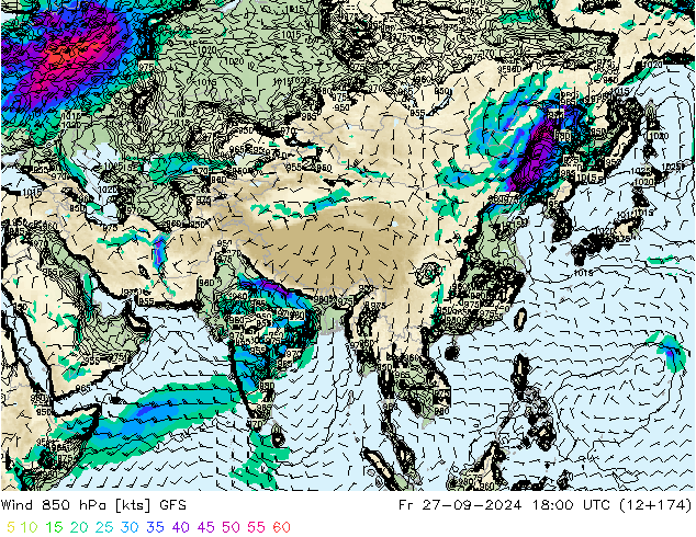 Wind 850 hPa GFS Fr 27.09.2024 18 UTC