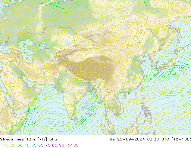 Streamlines 10m GFS We 25.09.2024 00 UTC