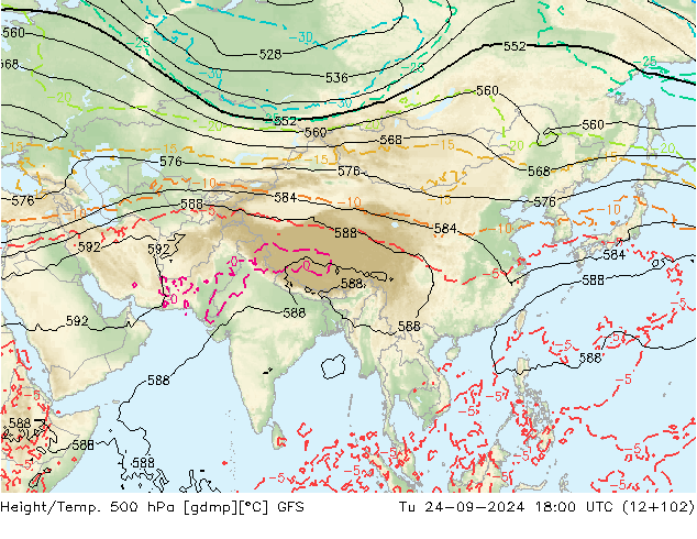 Height/Temp. 500 hPa GFS Út 24.09.2024 18 UTC