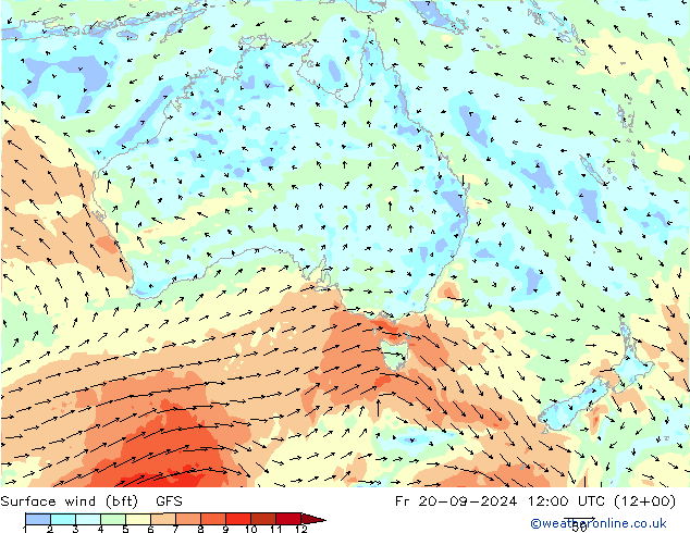 Surface wind (bft) GFS Fr 20.09.2024 12 UTC