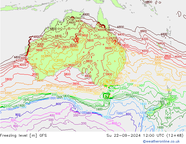 Isotherme 0° GFS dim 22.09.2024 12 UTC