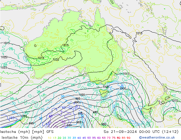 Isotachs (mph) GFS Sa 21.09.2024 00 UTC