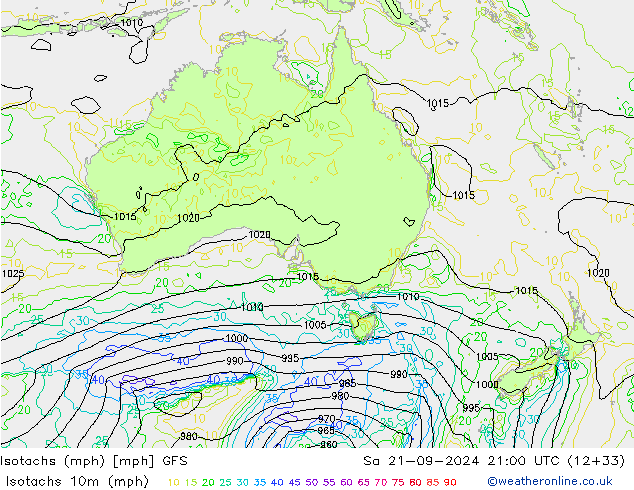 Isotachs (mph) GFS Sa 21.09.2024 21 UTC