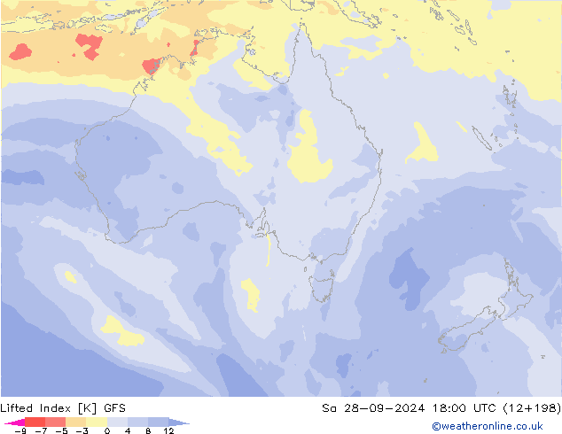 Lifted Index GFS so. 28.09.2024 18 UTC