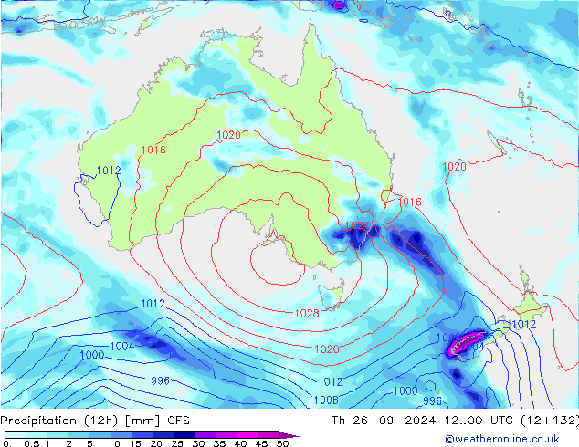 Precipitation (12h) GFS Th 26.09.2024 00 UTC