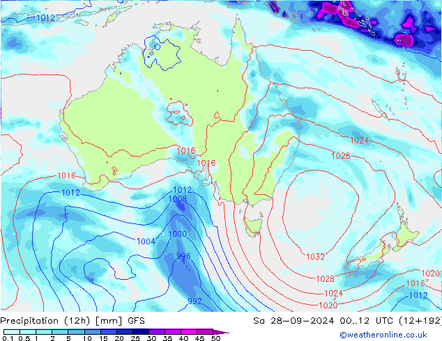 Precipitation (12h) GFS Sa 28.09.2024 12 UTC