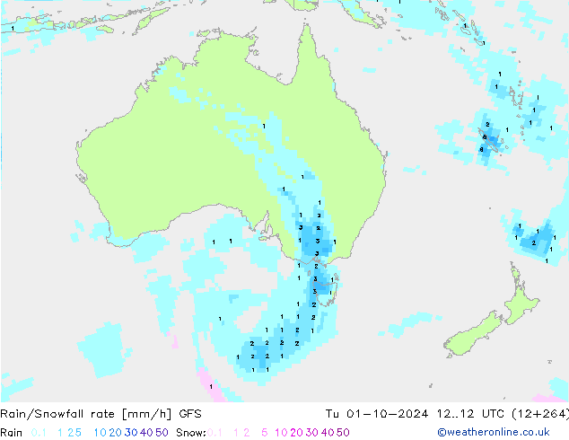 Rain/Snowfall rate GFS вт 01.10.2024 12 UTC