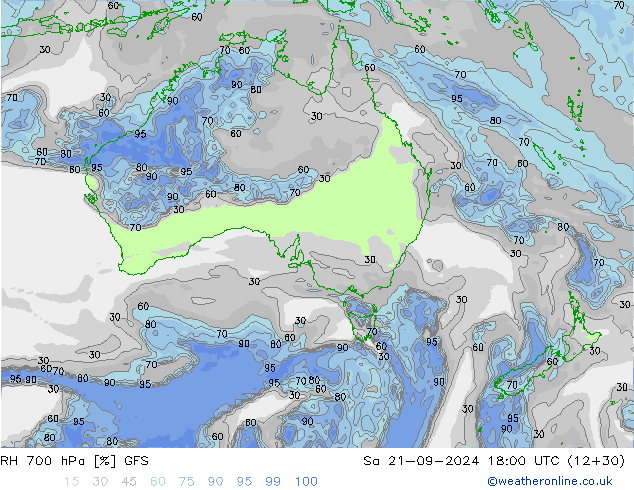 RH 700 гПа GFS сб 21.09.2024 18 UTC