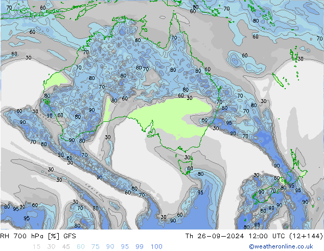 RH 700 hPa GFS Qui 26.09.2024 12 UTC