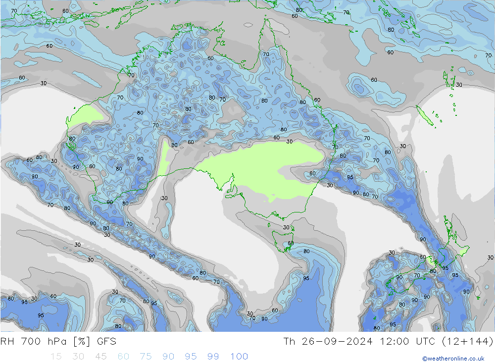 RH 700 hPa GFS Qui 26.09.2024 12 UTC