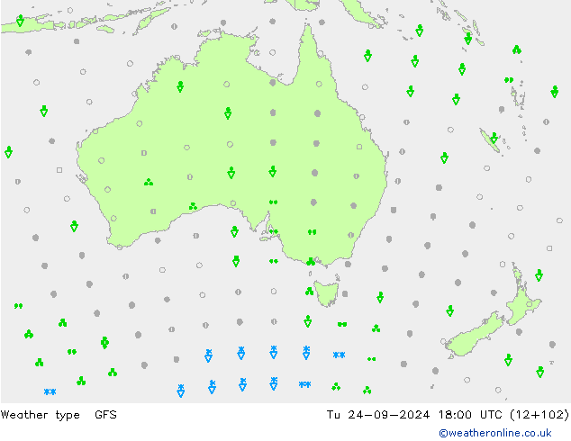 Weather type GFS Út 24.09.2024 18 UTC