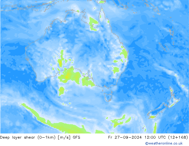 Deep layer shear (0-1km) GFS Sex 27.09.2024 12 UTC