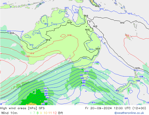 High wind areas GFS Fr 20.09.2024 12 UTC