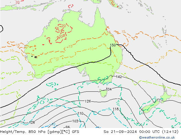 Height/Temp. 850 hPa GFS sab 21.09.2024 00 UTC