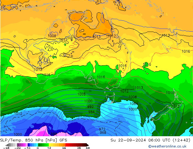 SLP/Temp. 850 hPa GFS Ne 22.09.2024 06 UTC