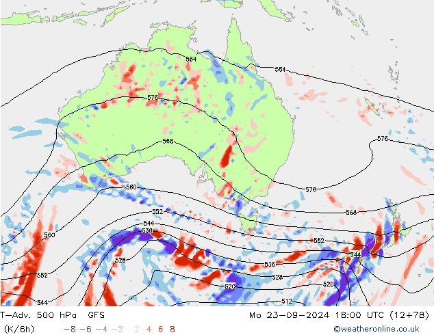 T-Adv. 500 hPa GFS Pzt 23.09.2024 18 UTC