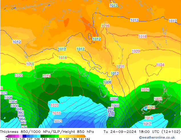 Thck 850-1000 hPa GFS Tu 24.09.2024 18 UTC