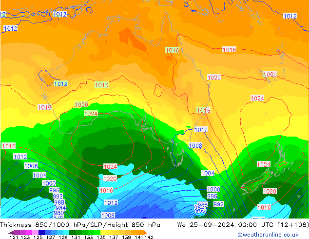 850-1000 hPa Kalınlığı GFS Çar 25.09.2024 00 UTC