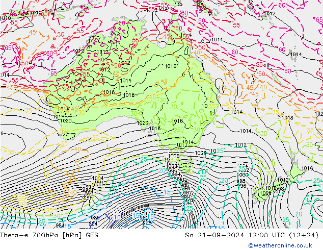 Theta-e 700hPa GFS za 21.09.2024 12 UTC