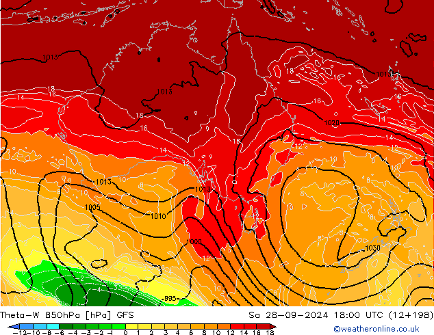 Theta-W 850hPa GFS Sa 28.09.2024 18 UTC