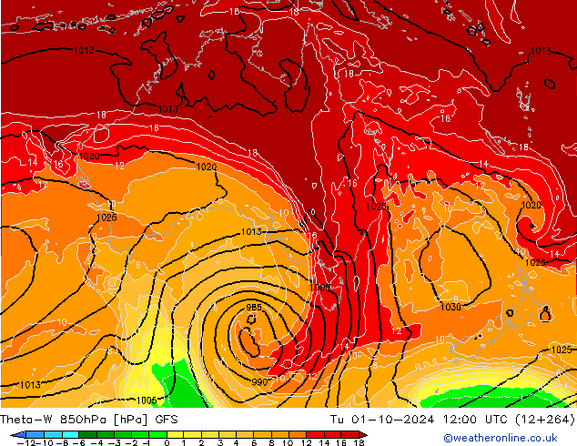 Theta-W 850hPa GFS Tu 01.10.2024 12 UTC