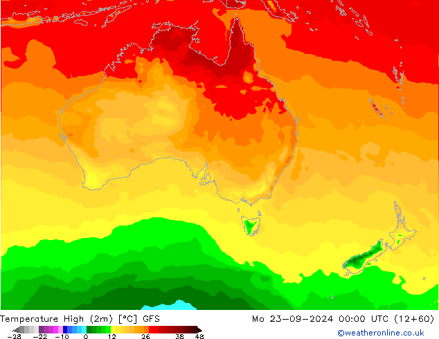 temperatura máx. (2m) GFS Seg 23.09.2024 00 UTC