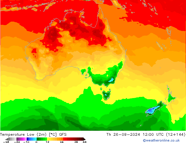 Temp. minima (2m) GFS gio 26.09.2024 12 UTC