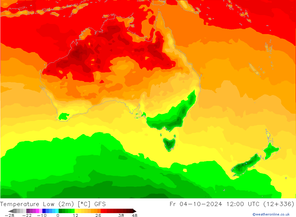 Temperature Low (2m) GFS Fr 04.10.2024 12 UTC