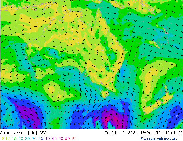 Wind 10 m GFS di 24.09.2024 18 UTC