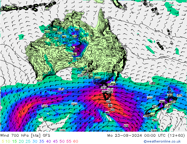 Wind 700 hPa GFS Mo 23.09.2024 00 UTC