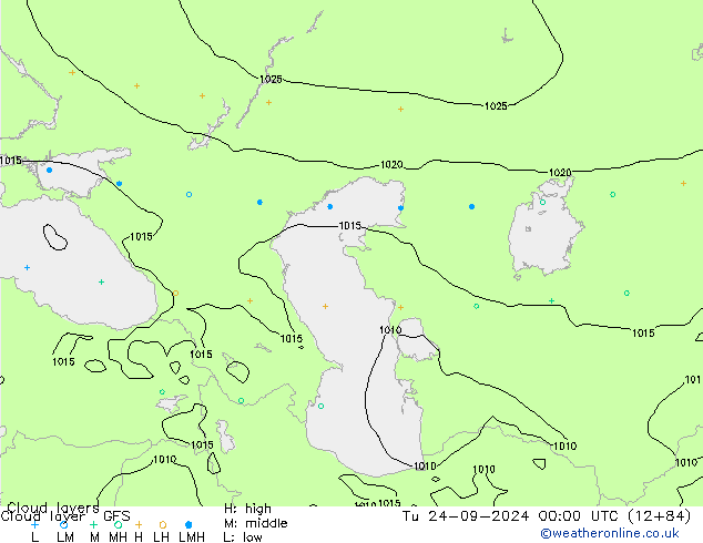 Cloud layer GFS Sa 24.09.2024 00 UTC