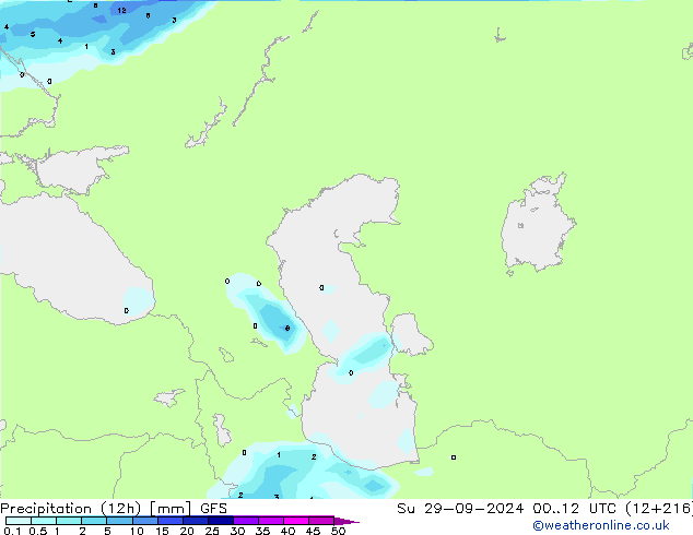 Precipitation (12h) GFS Su 29.09.2024 12 UTC