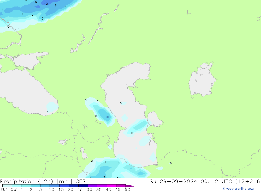 Totale neerslag (12h) GFS zo 29.09.2024 12 UTC