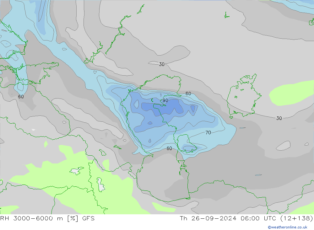 Humidité rel. 3000-6000 m GFS jeu 26.09.2024 06 UTC