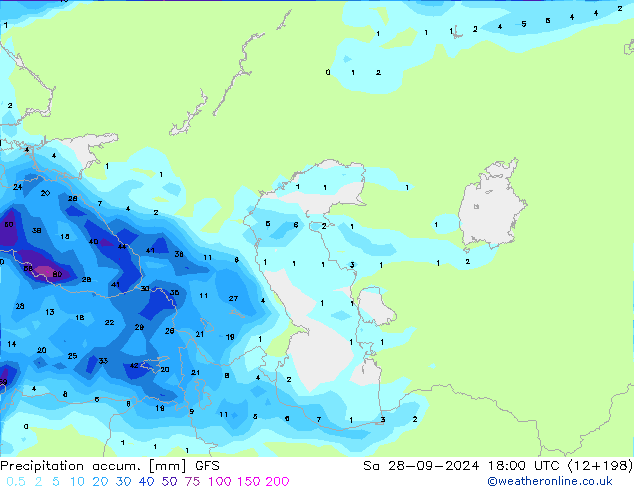 Precipitation accum. GFS Sa 28.09.2024 18 UTC