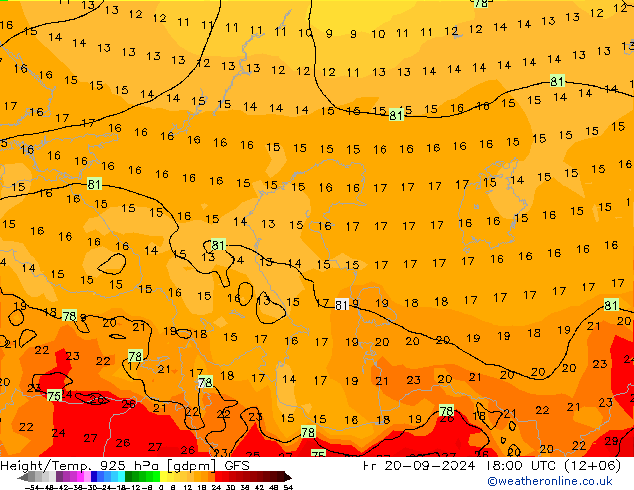 Height/Temp. 925 hPa GFS  20.09.2024 18 UTC