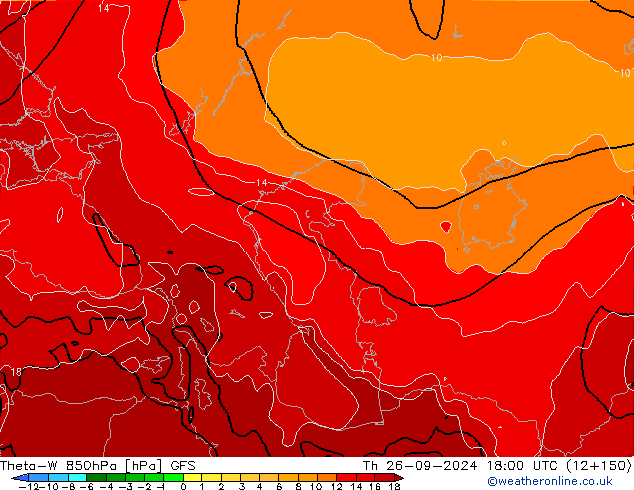 Theta-W 850hPa GFS Th 26.09.2024 18 UTC