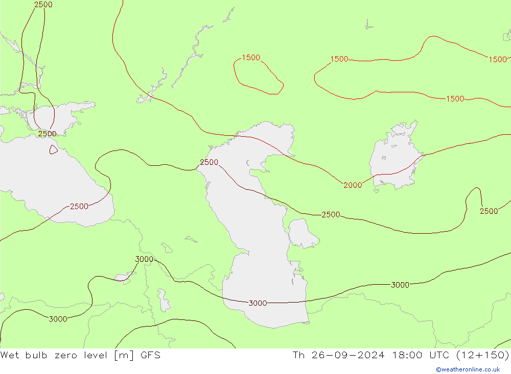 Wet bulb zero level GFS чт 26.09.2024 18 UTC