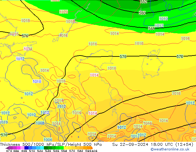 Thck 500-1000hPa GFS dom 22.09.2024 18 UTC