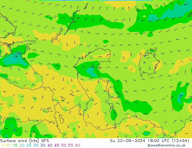 Surface wind GFS Su 22.09.2024 18 UTC