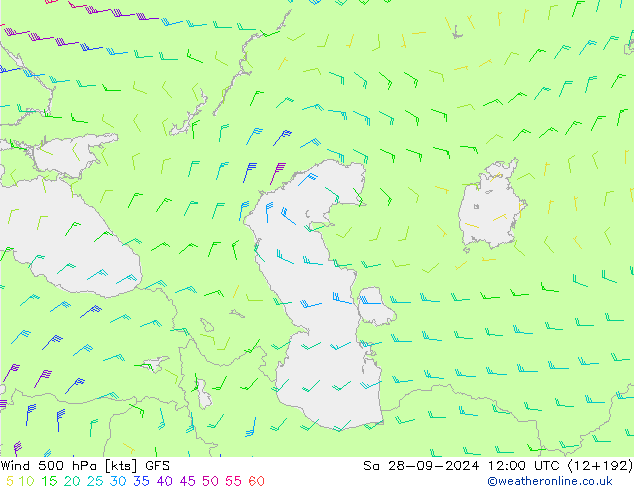 ветер 500 гПа GFS сб 28.09.2024 12 UTC