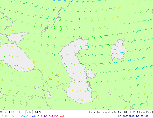 Wind 850 hPa GFS Sa 28.09.2024 12 UTC