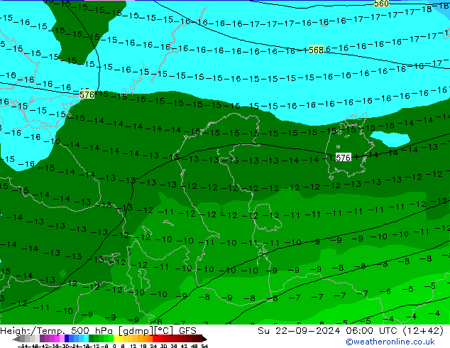 Z500/Rain (+SLP)/Z850 GFS dom 22.09.2024 06 UTC