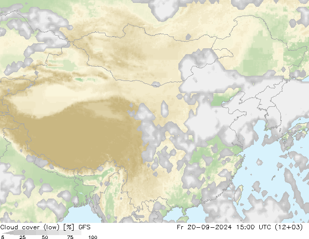 Cloud cover (low) GFS Fr 20.09.2024 15 UTC