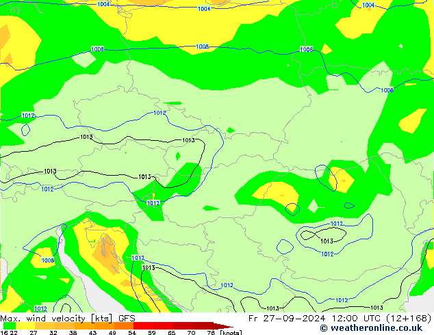 Max. wind velocity GFS ven 27.09.2024 12 UTC